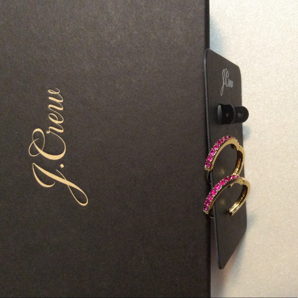 JCREW Small Pave’ Huggie Hoop Earrings NWT OS Pink - Picture 8 of 8